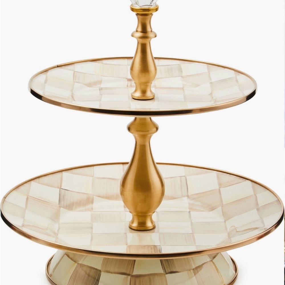 MacKenzie-Childs Mocha Check Two-Tier Sweet Stand